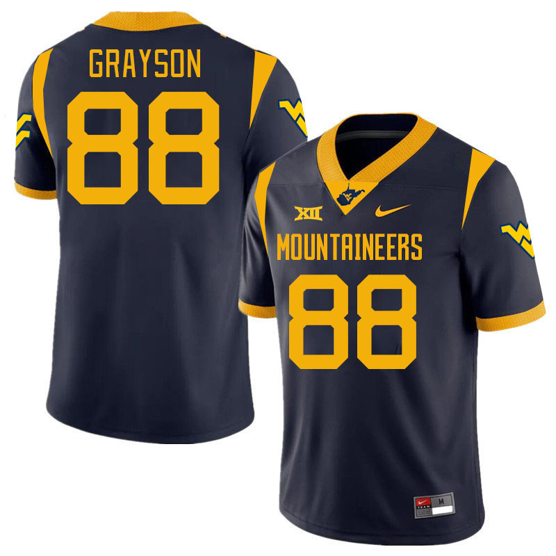 #88 Donovan Grayson West Virginia Mountaineers College 2024 New Uniforms Football Jerseys Stitched Sale-Navy